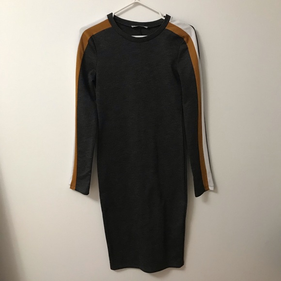 ZARA HEATHER GREY LONG SLEEVE MIDI DRESS - Picture 6 of 9